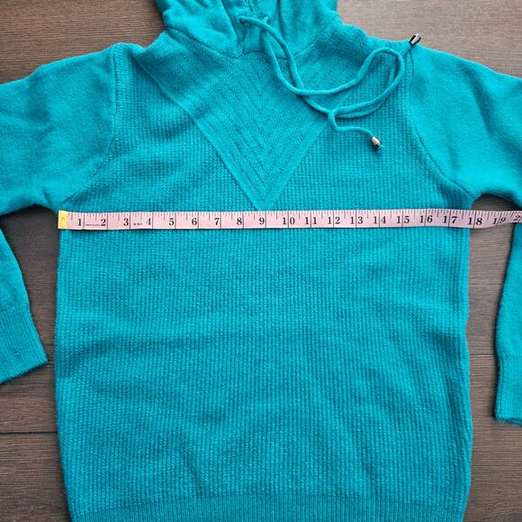 Women's 100% Cashmere Pullover Sweater Hoodie Teal Blue Size M NWOT - Picture 5 of 6